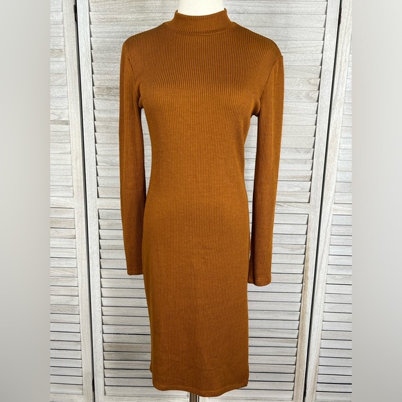 WINDSOR Bodycon Mock Neck Sweater Dress Rust-Large - Picture 1 of 4